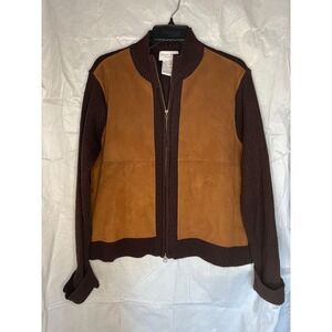 Jaclyn Smith Classic Womens Brown Suede & Knit Zip Up Sweater Jacket XL Vintage